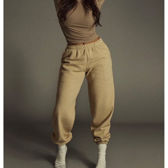 Samaria Leah Nicki Sweats Jogger Pants Oat Denim Lace-Up Size L Womens - Picture 1 of 8